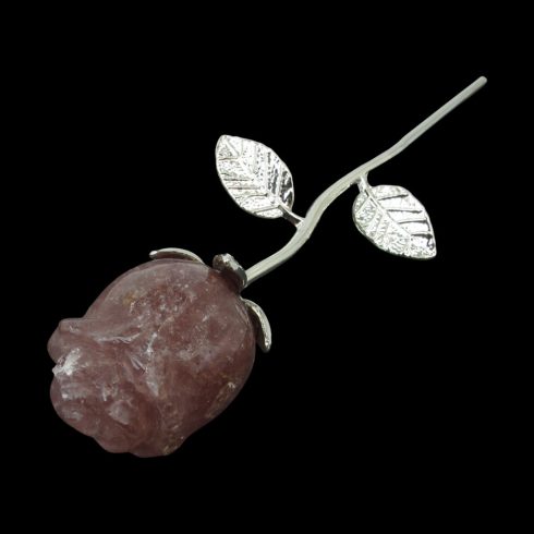 1 szál, eperkvarc rózsa -ezüst