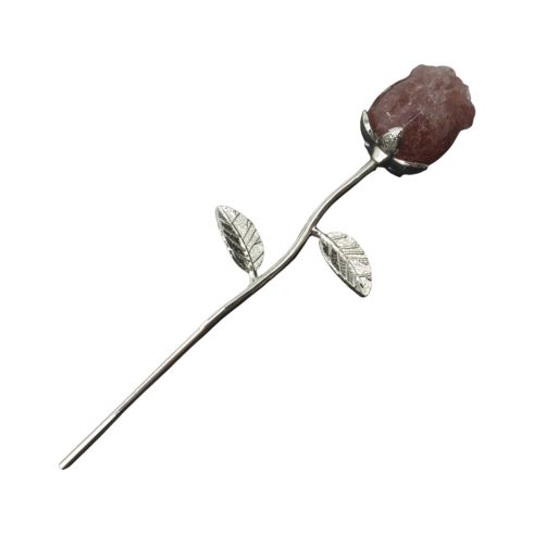 1 szál, eperkvarc rózsa -ezüst