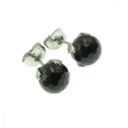 Fekete turmalin sörl beszúrós gömb fülbevaló