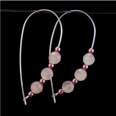 Rózsakvarc fülbevaló Swarovski gyöngyökkel