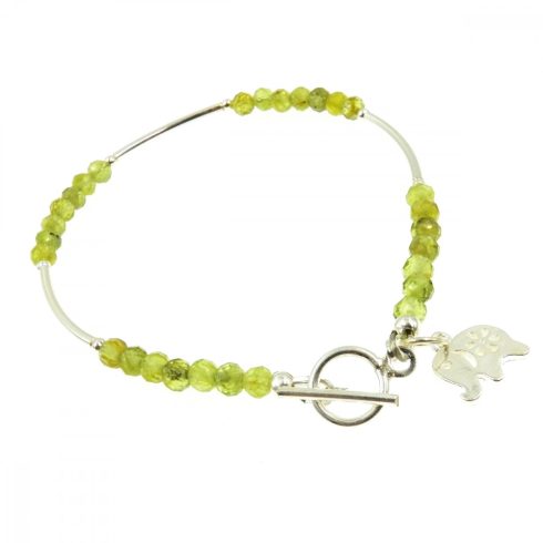 Különleges Peridot karkötő elefánt charm-al