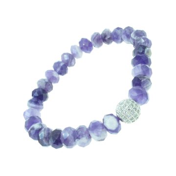   Cirkónia kövekkel díszített, fazettált ametiszt karkötő