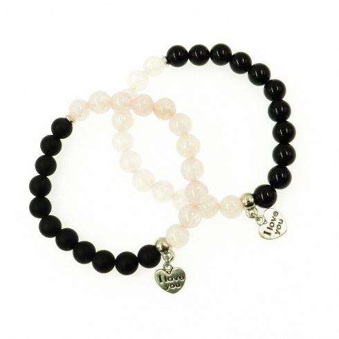 Ónix & rózsakvarc páros karkötő