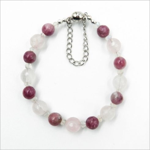 Lepidoli, rózsakvarc, holdkő karkötő
