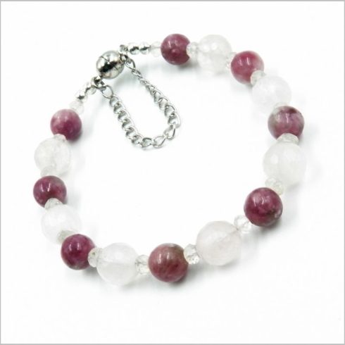 Lepidoli, rózsakvarc, holdkő karkötő