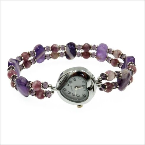 Ametiszt, lepidolit ásvány karóra