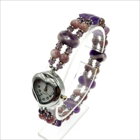 Ametiszt, lepidolit ásvány karóra