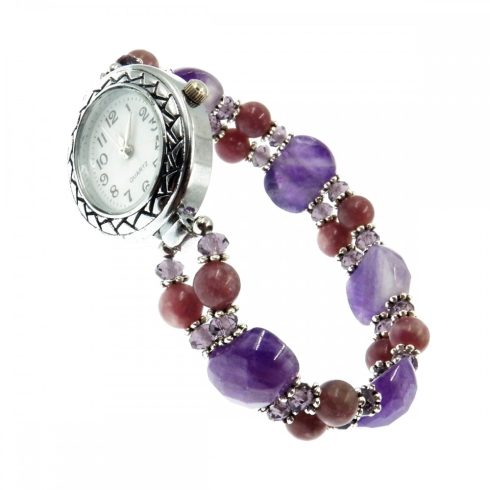 Ametiszt, lepidolit ásvány karóra