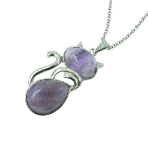 Ametiszt ásvány köves cica macska medál ajándék nyaklánccal