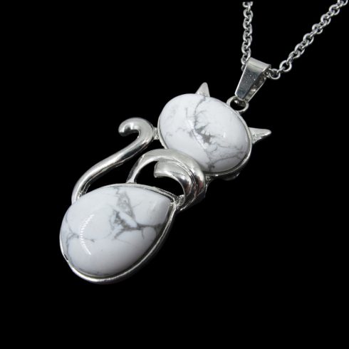 Howlit ásvány köves cica macska medál ajándék nyaklánccal