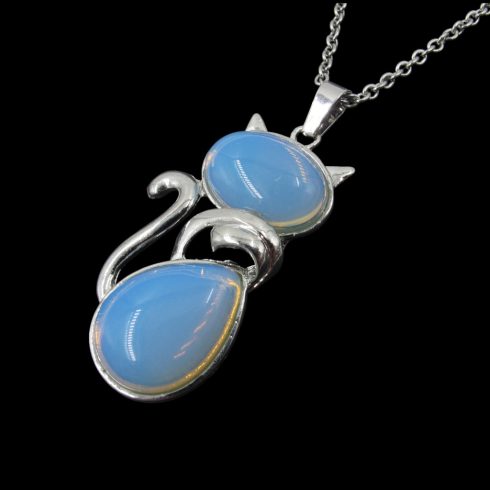 Opalit cica macska medál ajándék nyaklánccal