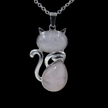   Rózsakvarc ásvány köves cica macska medál ajándék nyaklánccal