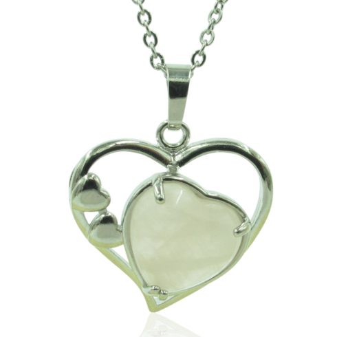 Kristályos rózsakvarc szív medál -nyaklánc