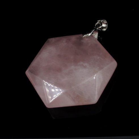 Fazettált hexagon rózsakvarc  medál