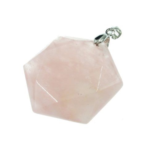 Fazettált hexagon rózsakvarc  medál