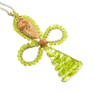 Rodokrozit és peridot ANCH kereszt medál