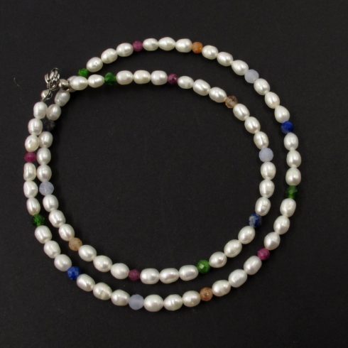 Vegyes drágaköves tenyésztett gyöngy nyaklánc