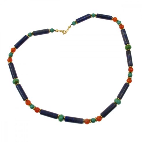 Egyiptomi stílusú lápisz lazuli, türkiz és malachit nyaklánc (választható méret és fém szín)