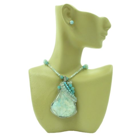 Egyedi hemimorfit larimár, amazonit nyaklánc és fülbevaló
