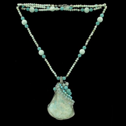 Egyedi hemimorfit larimár, amazonit nyaklánc és fülbevaló