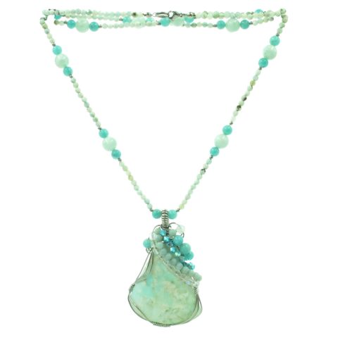 Egyedi hemimorfit larimár, amazonit nyaklánc és fülbevaló