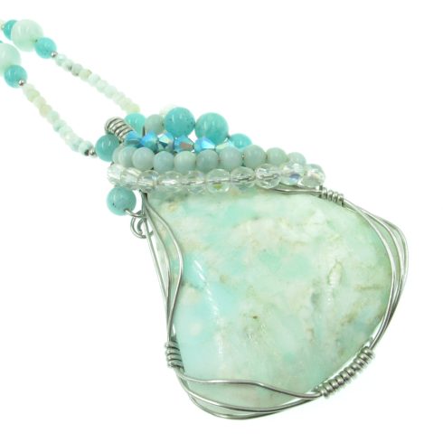 Egyedi hemimorfit larimár, amazonit nyaklánc és fülbevaló