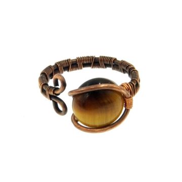 Tigrisszem gyűrű, antikolt rézdrót foglalatban