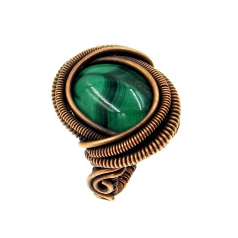 Malachit gyűrű, antikolt rézdrót foglalatban