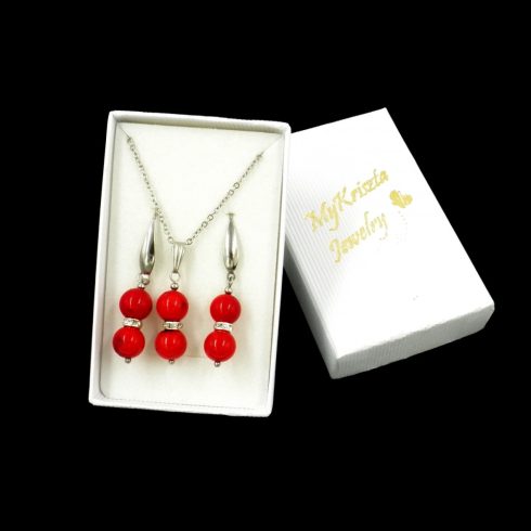 Vörös korall ékszer szett