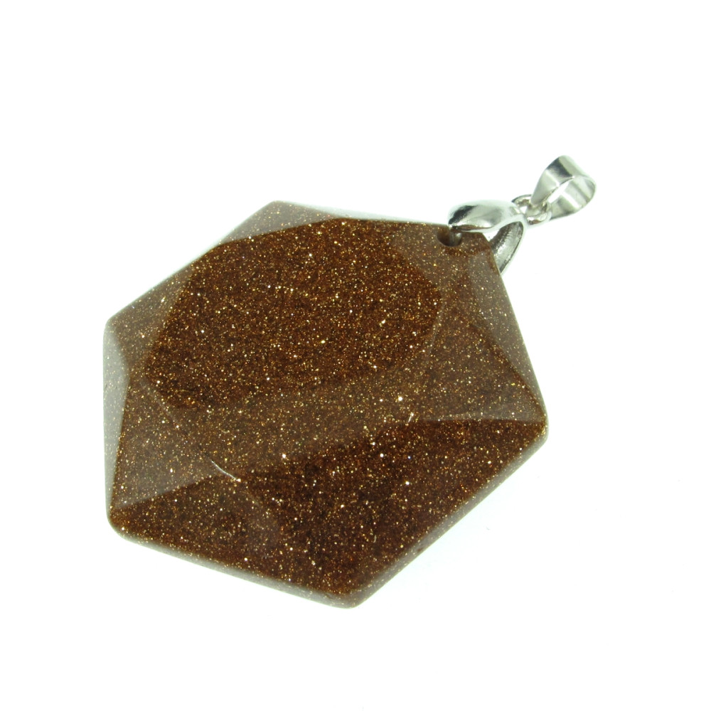 Fazettált hexagon napkő medál