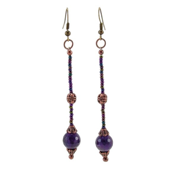 Image of Antik jellegű, hosszú ametiszt fülbevaló