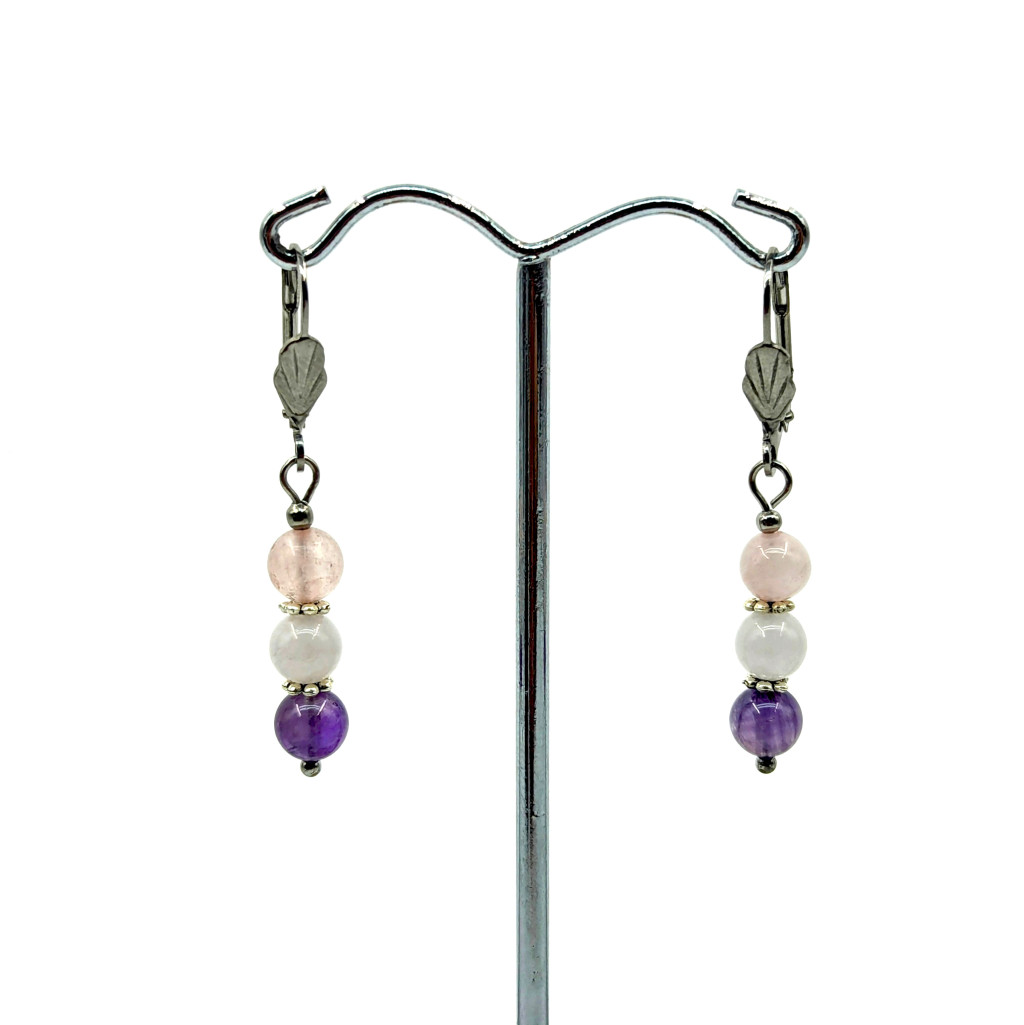 Image of Ametiszt, rózsakvar, tejkvarc vegyes köves fülbevaló
