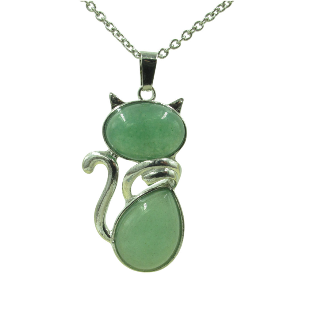 Image of Aventurin ásvány köves cica macska medál ajándék nyaklánccal