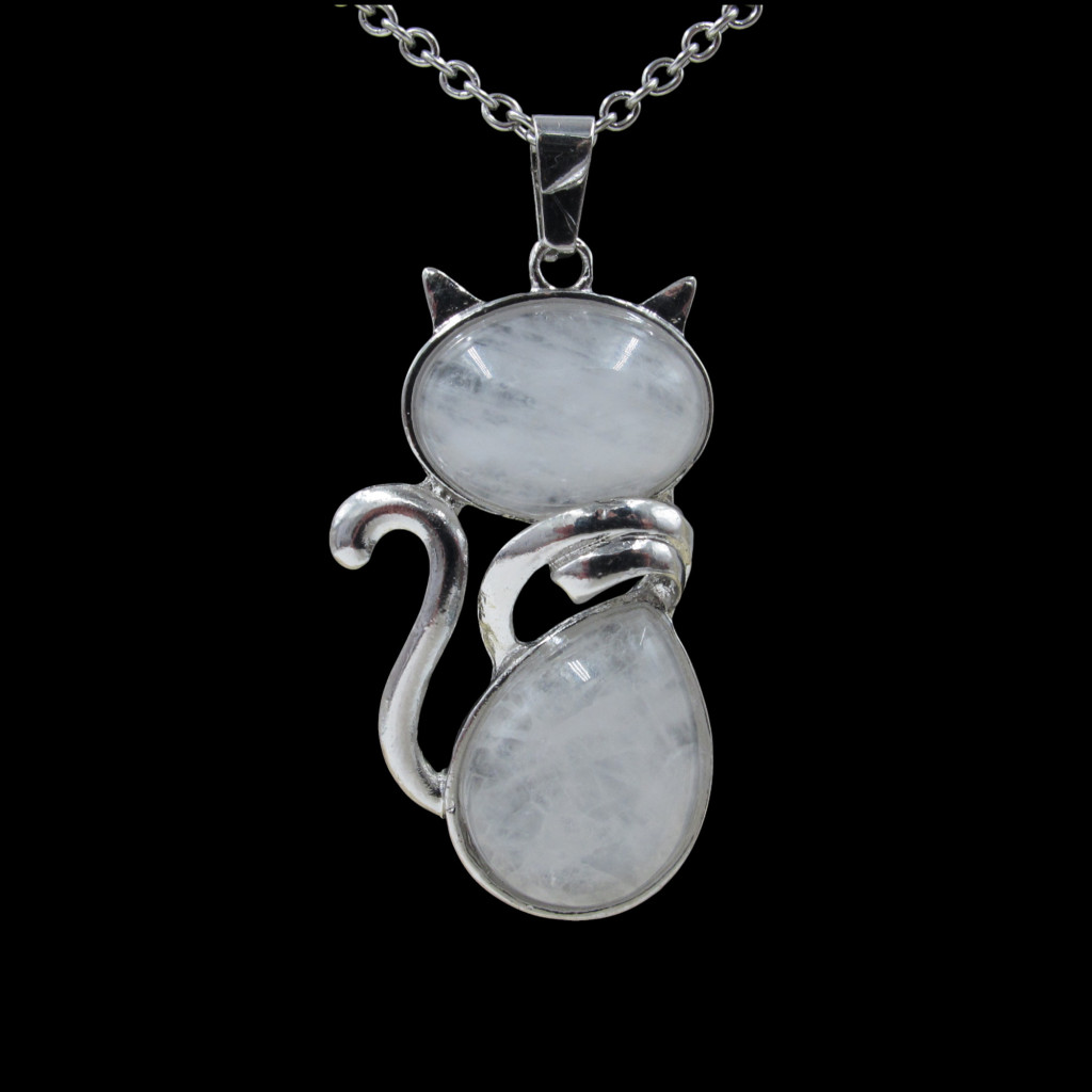Image of Hegyikristály ásvány köves cica macska medál ajándék nyaklánccal