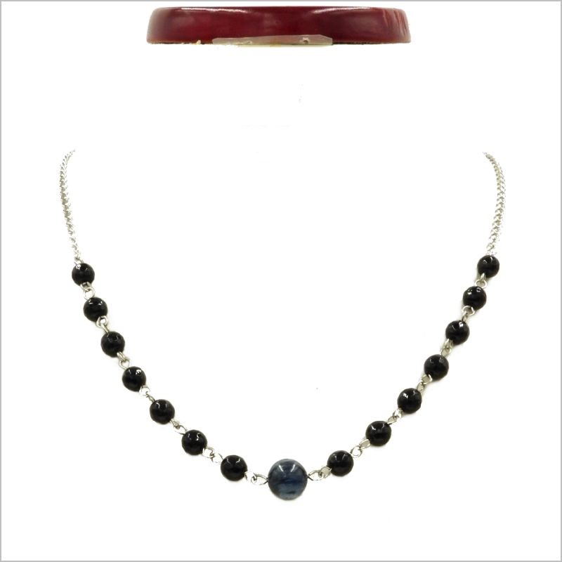 Image of Fazettált onix nyaklánc kianit medállal